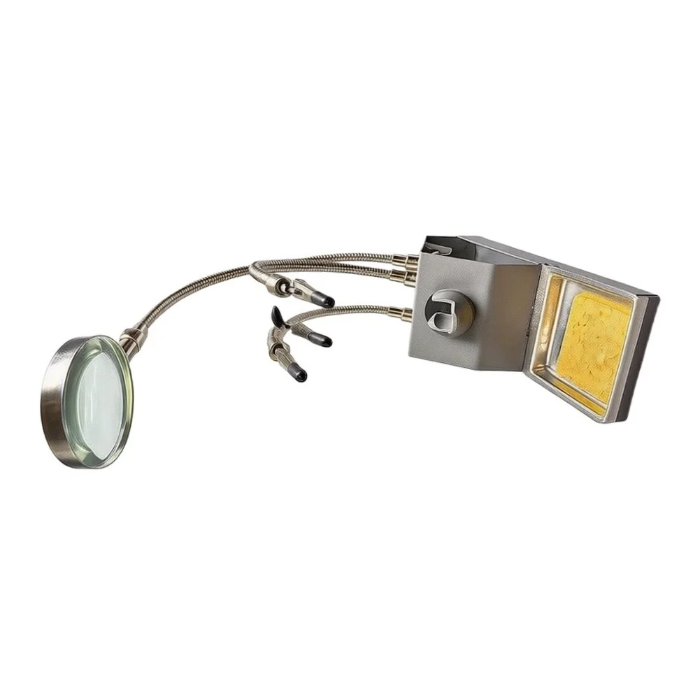 Professional-Grade Soldering Stand with Magnifying Lens and Dual Crocodile Clips for Controlled Soldering on Dense PCB Layouts