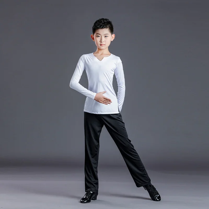 Camisa y pantalones de baile latino para niño, traje de Samba para baile de salón latino clásico, ropa de práctica de baile de vals moderno