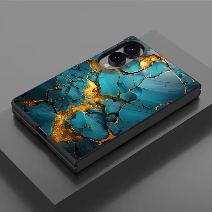 Luxury Phone Cover Case for Samsung Galaxy ZFold Wide ZFold8 Z Fold 8 Z Fold8 Wide Fashionable Marble Blue