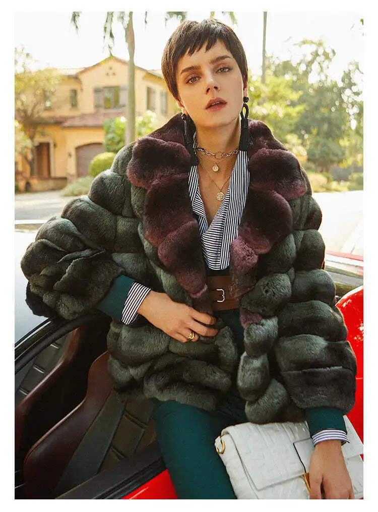 Nuevo abrigo de piel de conejo Rex auténtica de lujo para mujer, Chaqueta corta elegante de Chinchilla para invierno, prendas de vestir gruesas y cálidas de piel Natural para mujer