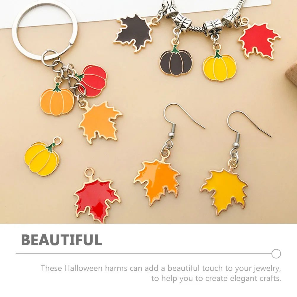 

40 pcs Metal Pumpkin Maple Leaf Charms Black Red Yellow Pendant for Jewelry Making Thanksgiving Halloween Decor