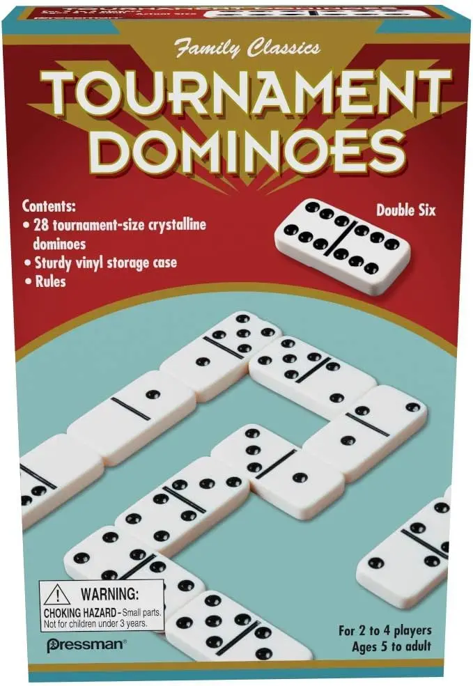 

Tournament Dominoes Set with Double Six Crystalline Tiles and Storage Case, 5-inch Size for Family Games