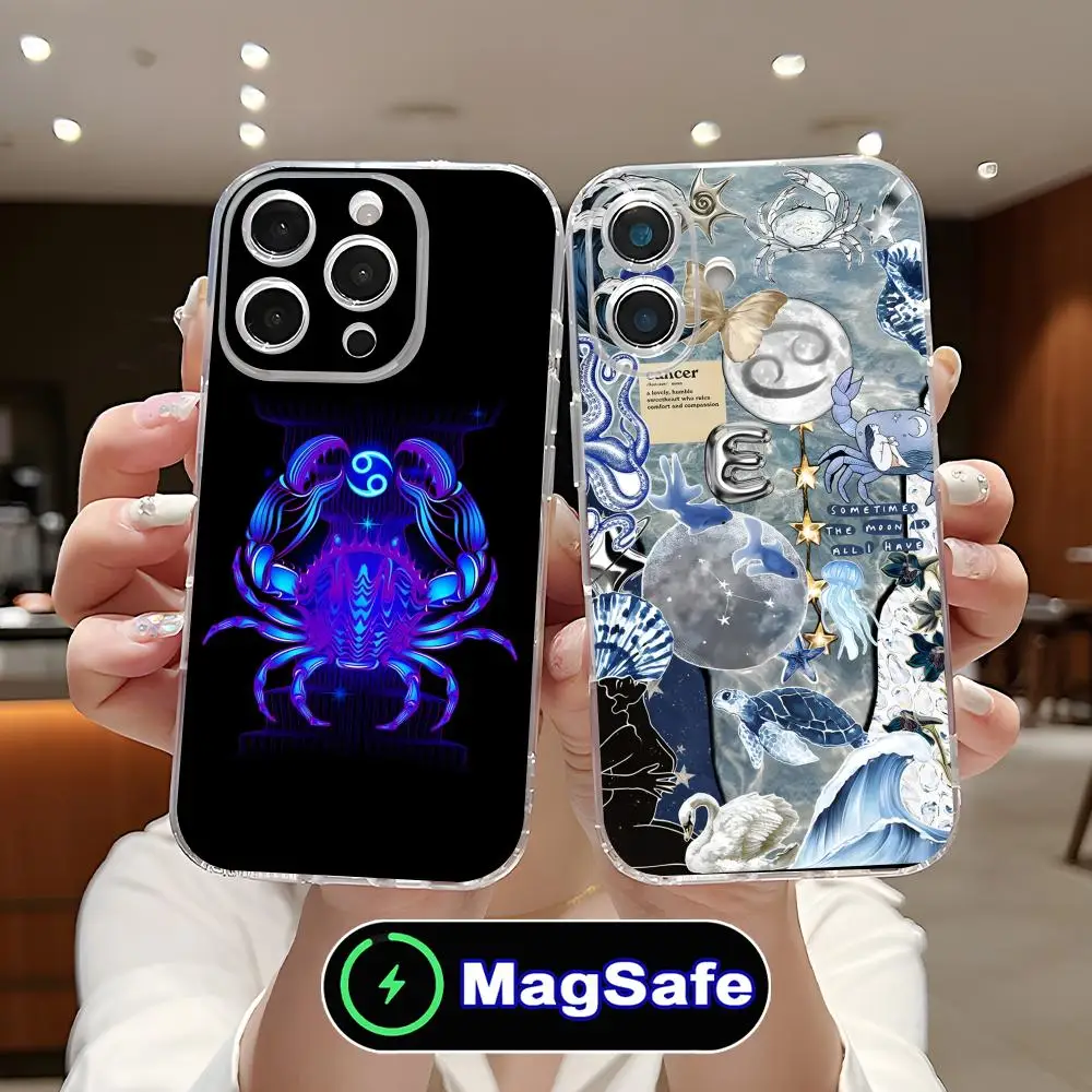 

Чехол для мобильного телефона «Знак зодиака» с раком для iPhone 17, 16, 15, 14, 13, 12, 11 Air Pro Max Plus Mini Magsafe, прозрачный красочный чехол