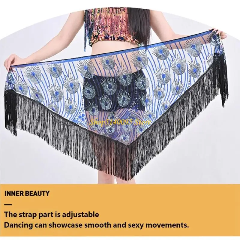 Khăn quàng hông múa bụng DXAE có đính sequin và tua rua lấp lánh cho các buổi biểu diễn chuyên nghiệp Phụ kiện sân khấu