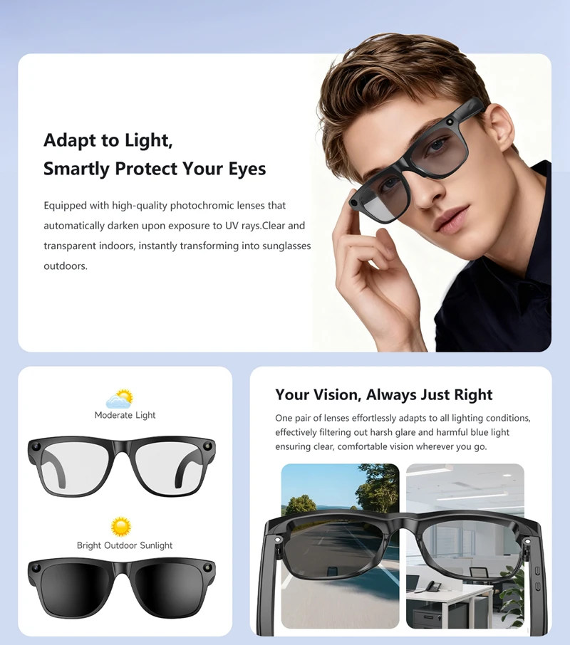 6K HD AI Smart Glasses 800MP Photochromic Multifunctional Bluetooth Calling Photo Video ChatGPT Translation Motorcycle Goggles