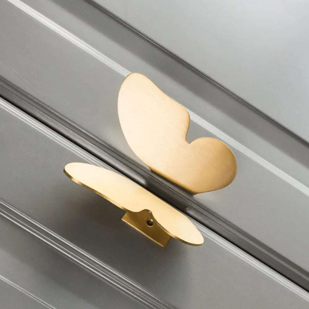 1Pair Solid Brass Butterfly Pull Handles Gold Decorative Drawer Knobs for Cabinets Dresser Wardrobe Kitchen Bedroom Furniture