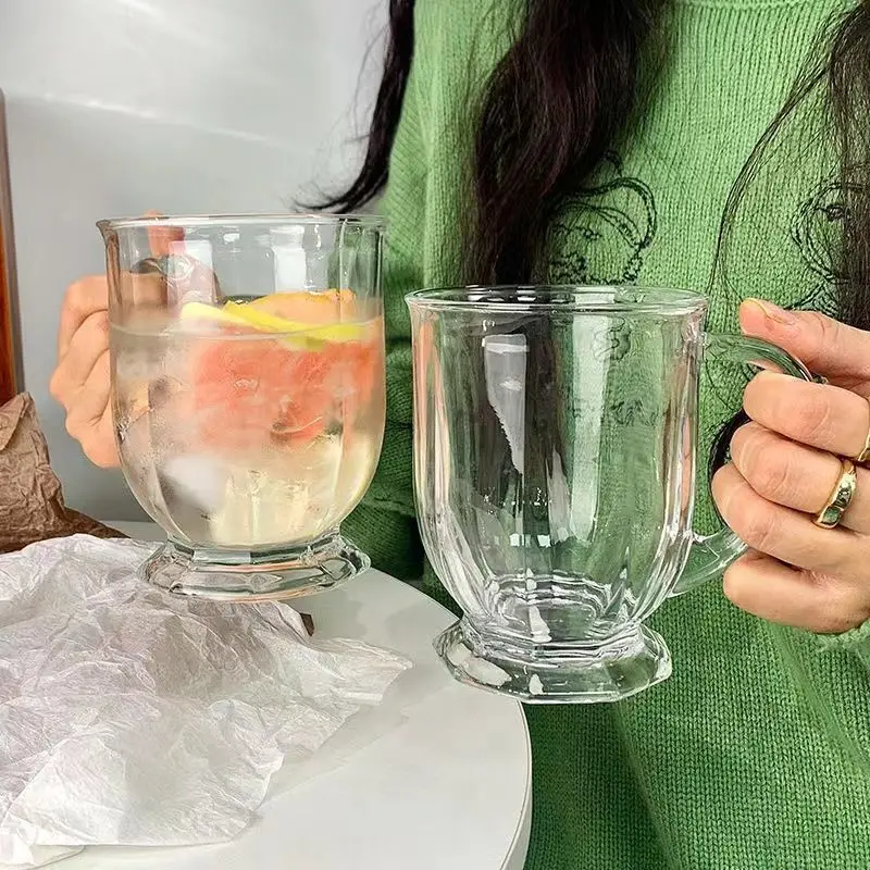 

Gulu Gulu Large Mouth Cup insKorean Style Large Capacity Glass Cup Transparent High Appearance Juice Milk Tea Milk Cup
