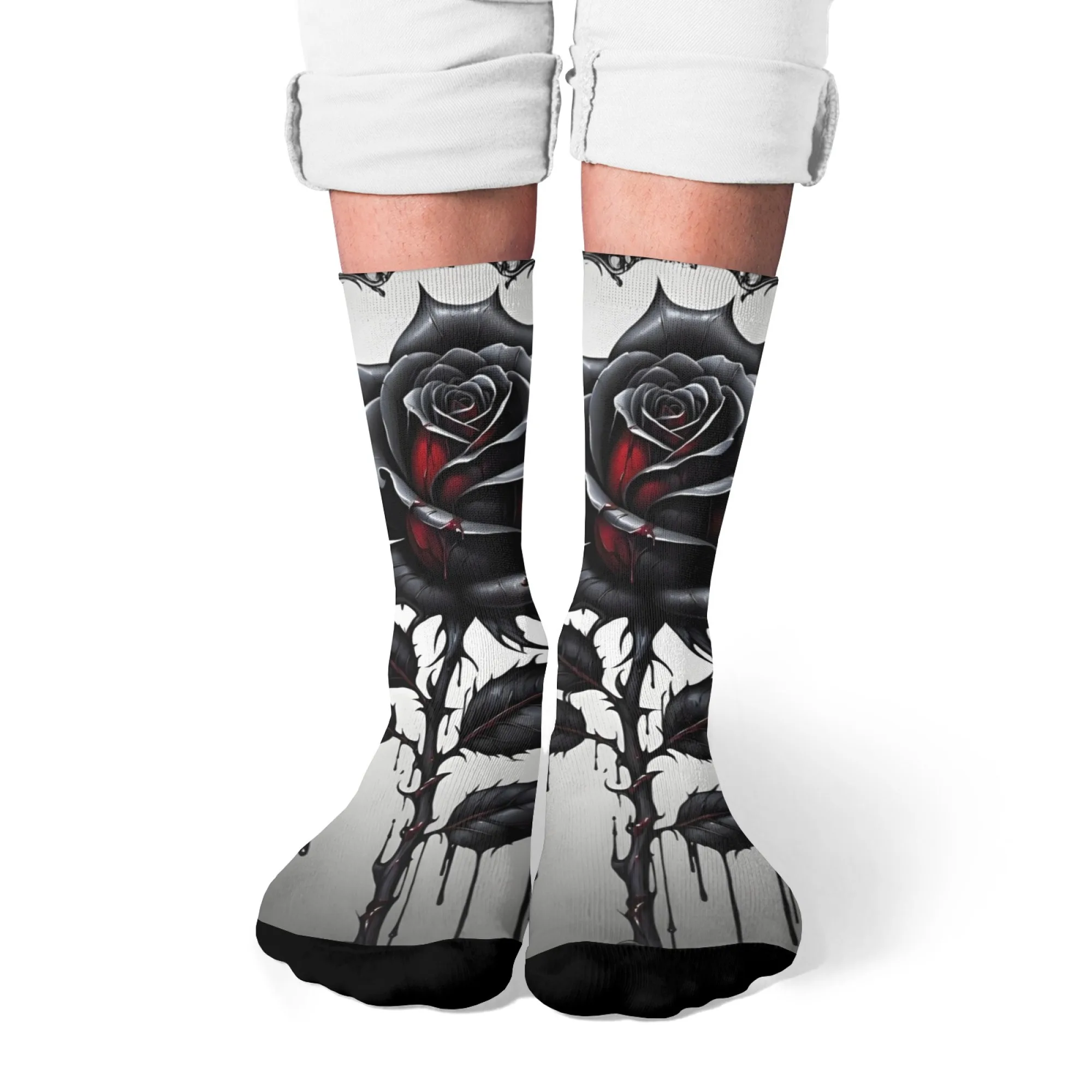 

Gothic Art Dark Rose Men's Socks Retro Style Street Hip-Hop Trend Socks Comfortable Soft Warm Casual Socks Novelty Party Gift