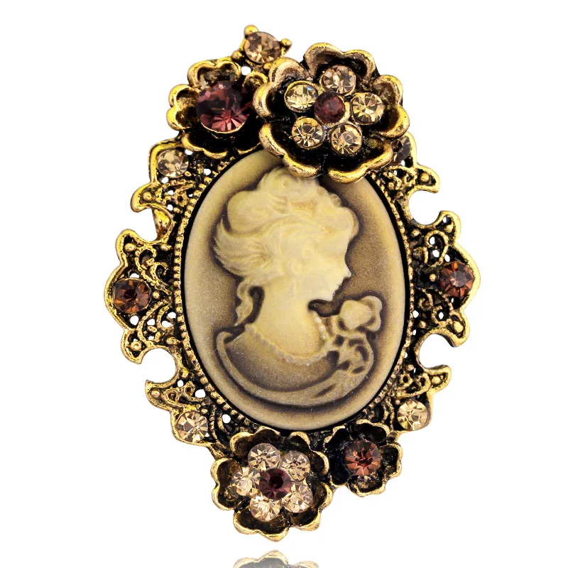 Crystal Rhinestone Lady Vintage Cameo Victorian Style Wedding Party Women Vintage Brooch Pin Clothing Hat Accesories Jewelry