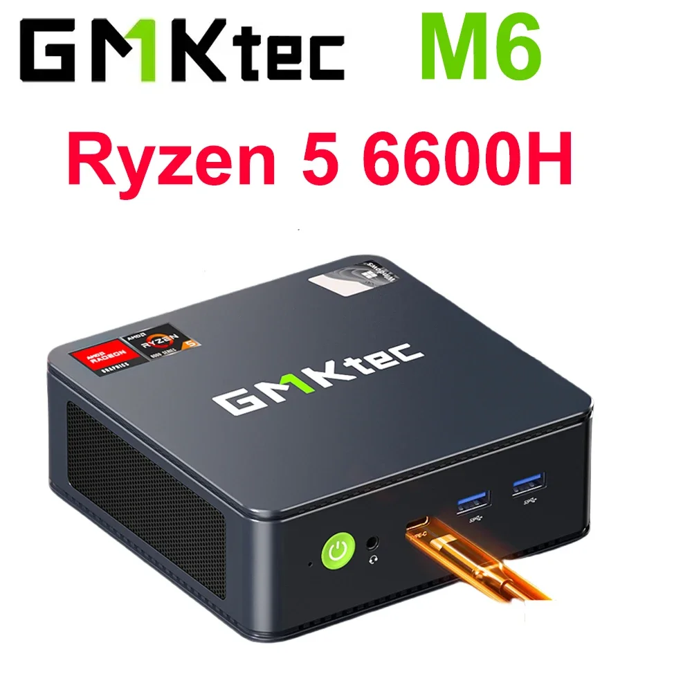 GMKTec M6 AMD Ryzen 5 6600H Mini PC Windows 11 Pro DDR5 5600Mhz PCle 3.0 NVMe SSD Desktop Gaming PC Triple Screen Display