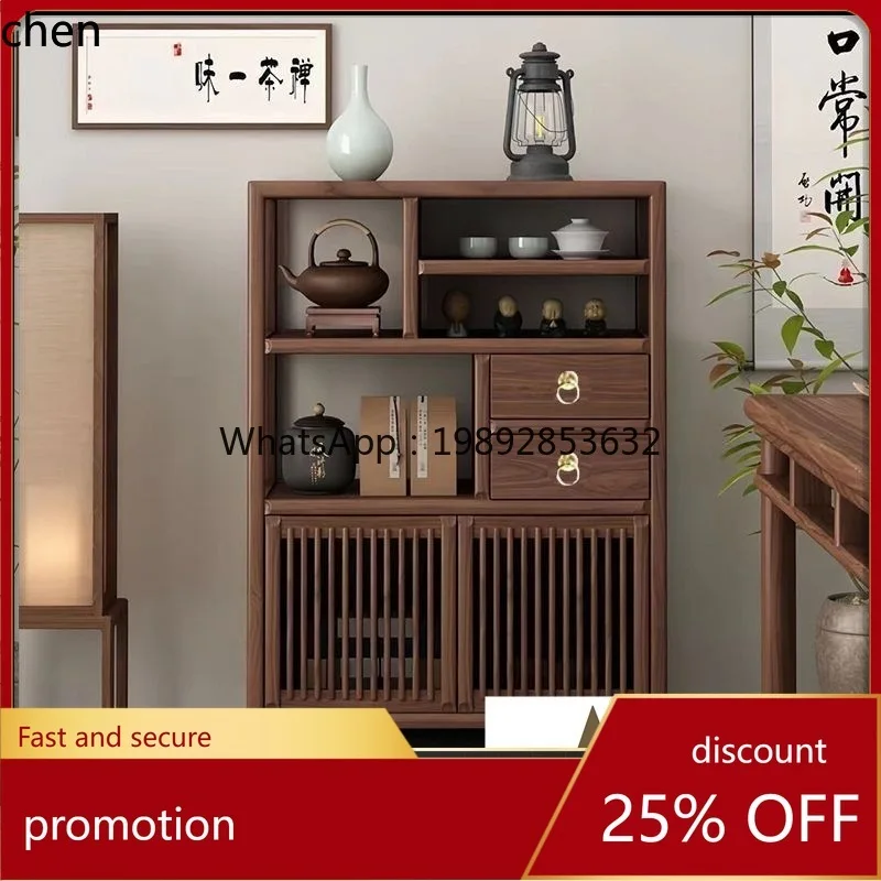 HT Solid Wood Full Solid Wood Modern Chinese Style Simple Tea Room Balcony Tea Cabinet Tea Leaf Storage Rack Organizer Cabinet