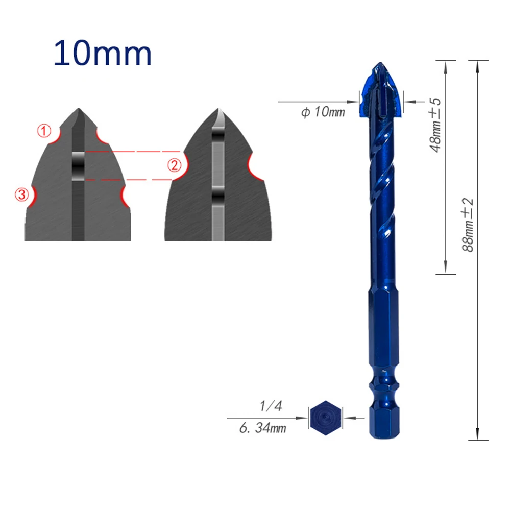 Kit trapano triangolare per piastrelle Kit di punte eccentriche a spirale triangolare in lega di acciaio al tungsteno per punzonatura di piastrelle di vetro ad alta durezza