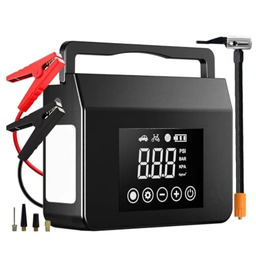 

Портативное пусковое устройство 4000А с воздушным компрессором, зарядное устройство для автомобильного аккумулятора 12В, насос для накачки шин 150PSI, внешний аккумулятор 15000мАч, светодиодный фонарь