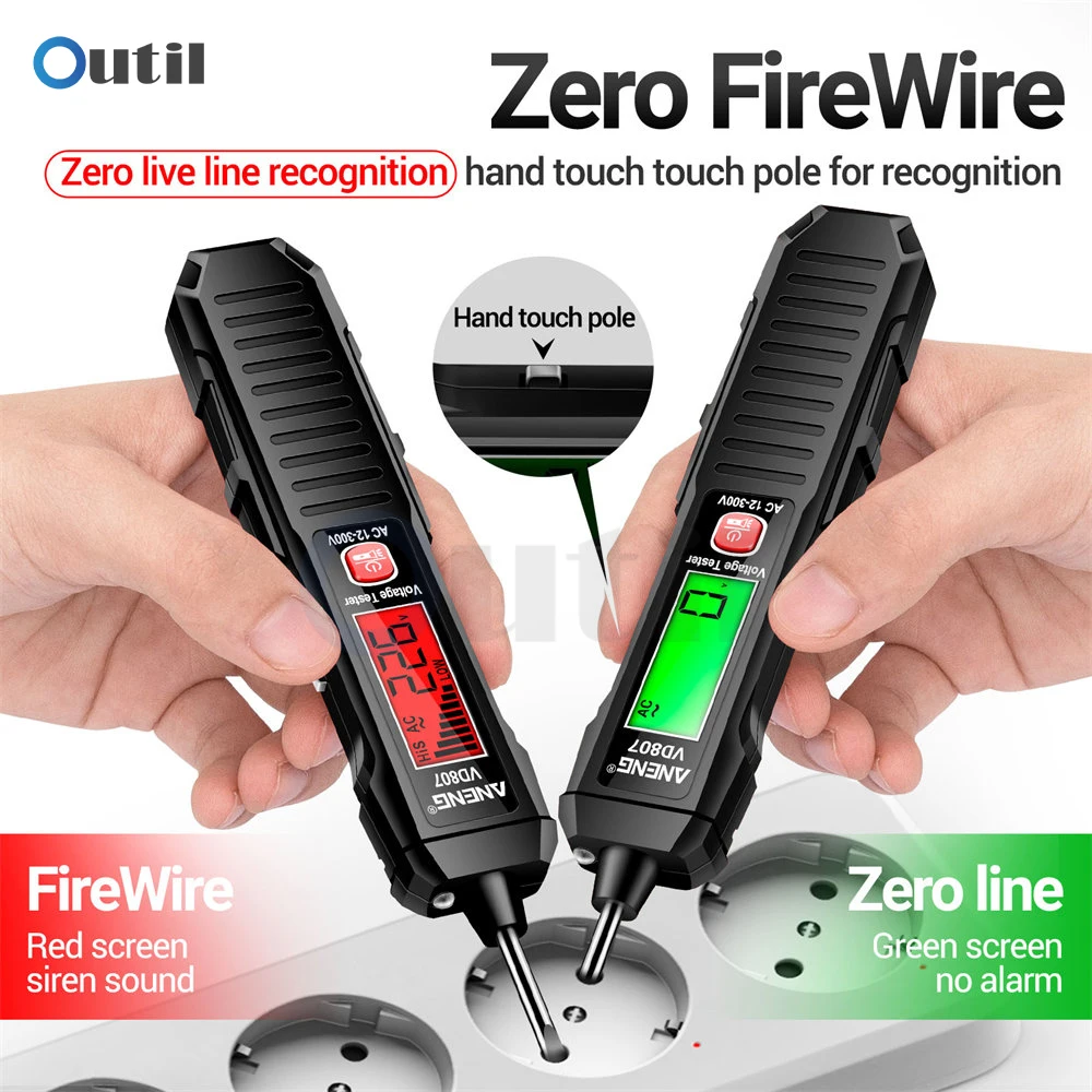 AC12-300V ذكي التعريفي شاشة ديجيتال قياس القلم الجهد قياس اقلام الفحص مع إنذار ضوء الصوت صفر سلك حي #3