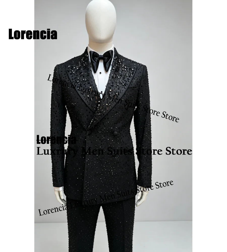 Customized Glitter Sequin Crystal Suit 2 Pieces Set Male Party Blazers High Quality Groom Evening Tuxedos Slim Embroidery Homme