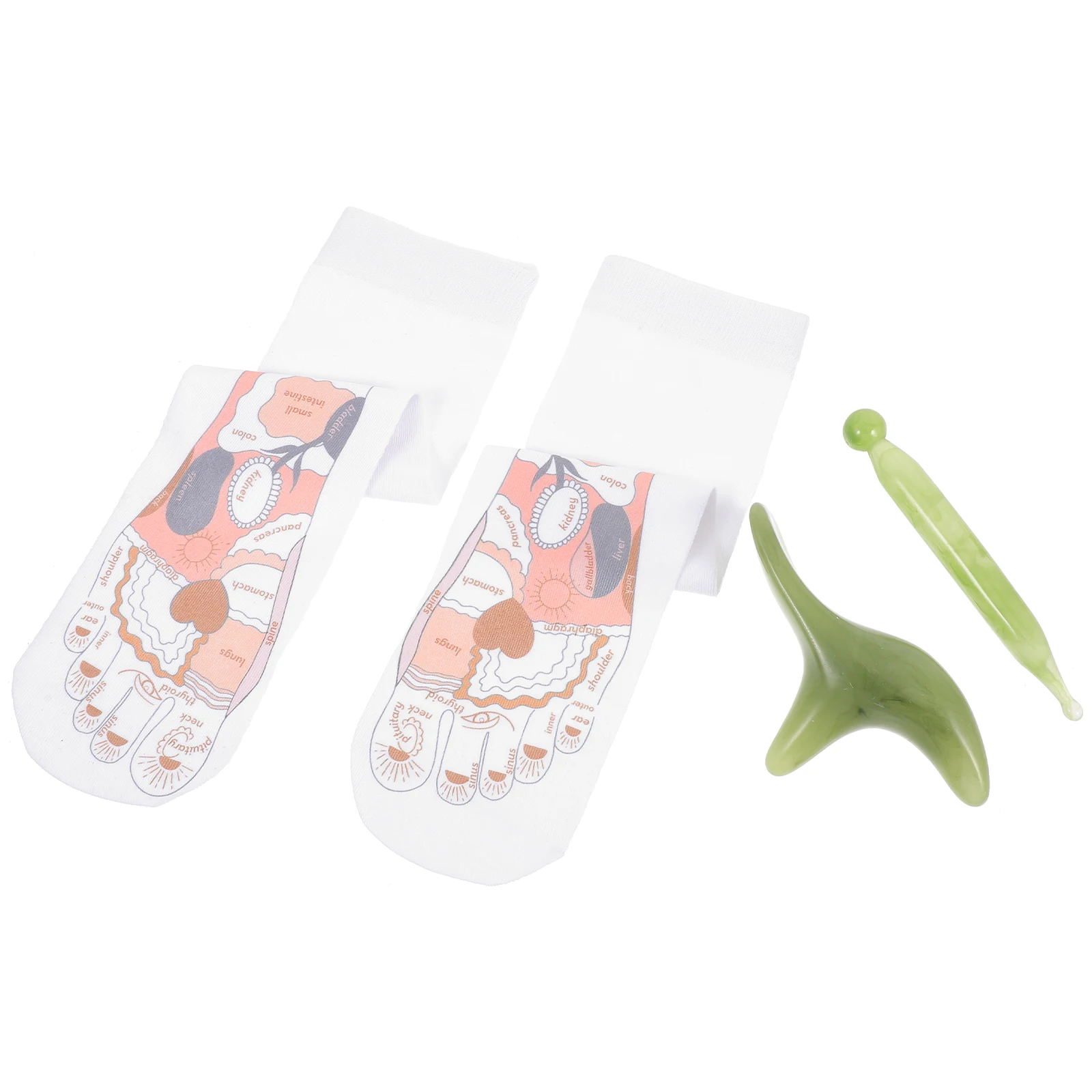 

1 Set Foot Massage Acupoint Printed Reflexology Socks With Tools Soft Breathable Wear-Resistant For Home Use Acupressure Socks