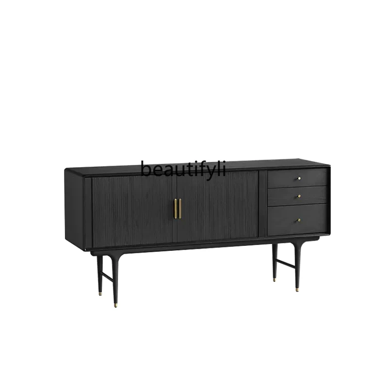 

Nordic Solid Wood Sideboard Mid-Ancient Industrial Style Shutter Storage Cabinet Modern Simple and Light Luxury Retro Locker