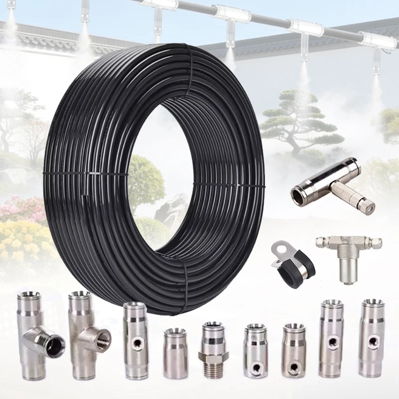 

High Pressure Misting Nozzle Mist Nozzle with Filter Brass Nickel Plating 20-80 bar Nylon Pipe Connector Outdoor Cooling