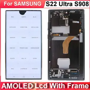 Bilashmart Samsung Galaxy S22 Ultra 5G S908 LCD Display Touch Screen Digitizer With Frame S22Ultra S908B AMOLED LCD Screen Assembly