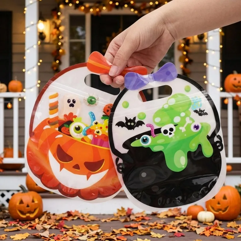 Halloween Candy Bags Pumpkin Witch Cauldron Shape Self-Sealing Snack Pouch Trick Or Treat Biscuit Packaging Party Favors Kids