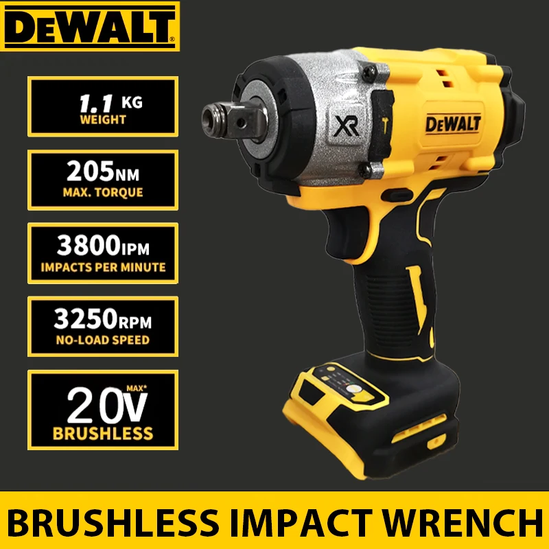 Dewalt-llave eléctrica de impacto sin escobillas, herramienta de mano para batería Dewalt, 20V, 205Nm