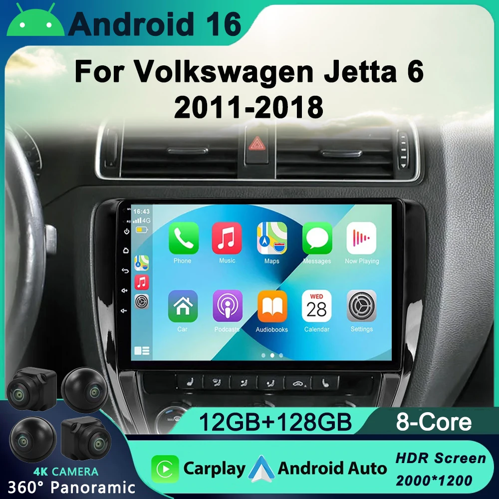 

For Volkswagen VW Sagitar Jetta 6 Bora 2011-2018 Android 16 2Din Car Radio Multimedia Video Player Navigation GPS Carplay Stereo