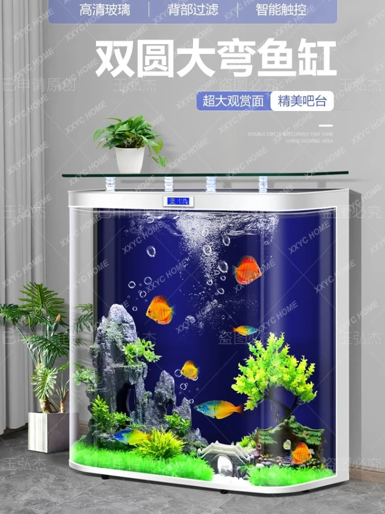 A  Round fish tank living room large back filter free care ecological aquarium for ornamental fish53