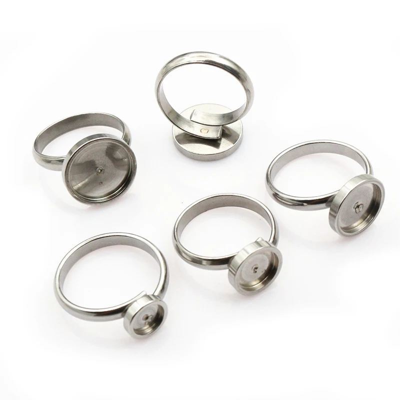 5pcs Stainless Steel 6-14mm Inner Size Craft Ring Cabochons Blank Base Settings Tray DIY Jewelry Making Accessories Supplies