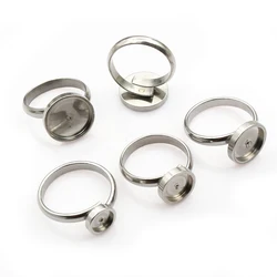 5pcs Stainless Steel 6-14mm Inner Size Craft Ring Cabochons Blank Base Settings Tray DIY Jewelry Making Accessories Supplies