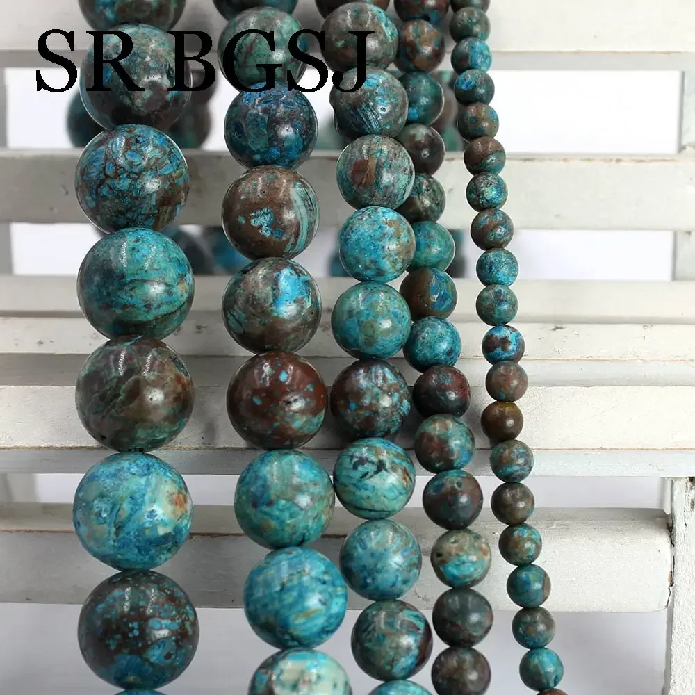 4-12mm Round Chrysocolla Loose Gems Stone Jewelry Findings DIY Beads Strand 15\