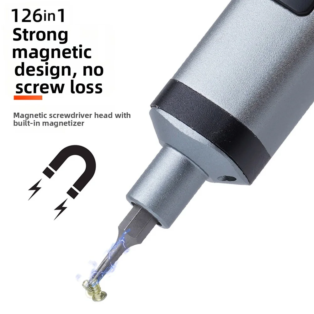 Rechargeable 126-in-1 Electric Screwdriver Kit, Chrome Vanadium Steel Bits, Magnetic Design For Versatile Repairs