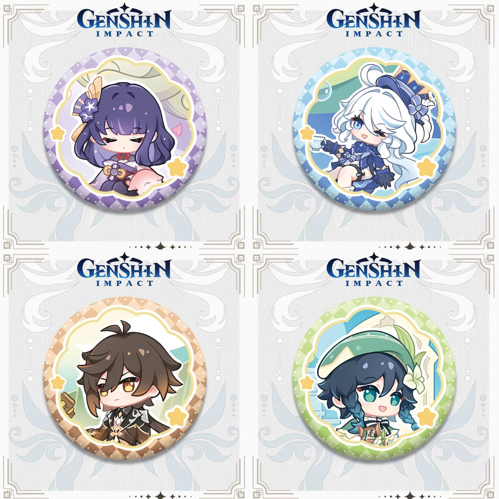 58MM Game Genshin Impact Furina Venti Beelzebul Brooch Badge Gifts Pendant Halloween