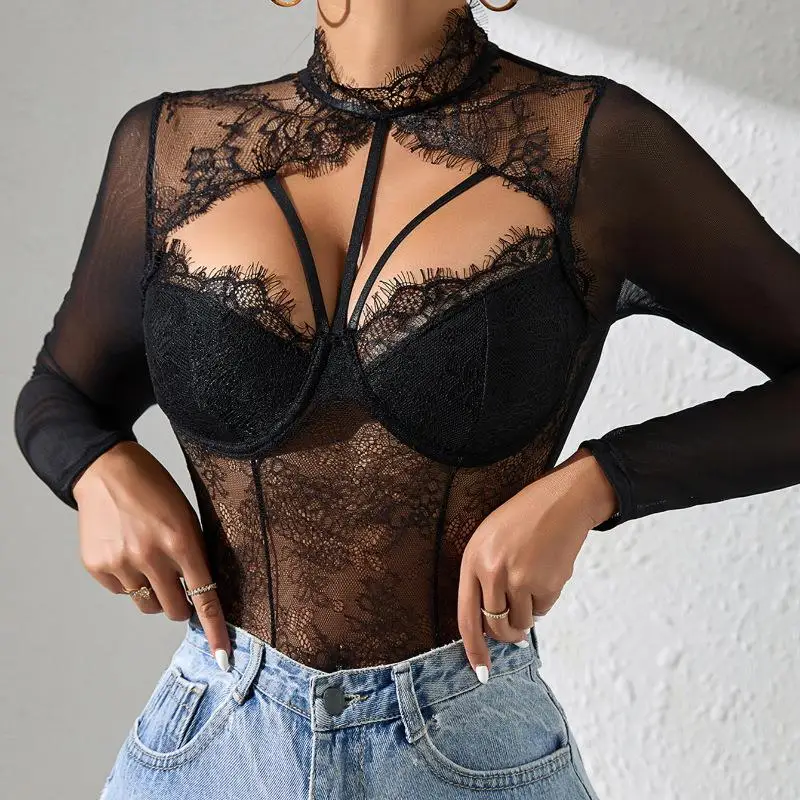 

Detachable Chest Cuion Lace Interior apewear High Waist Long Pants Thin Model Fem Underwear Full Body aper