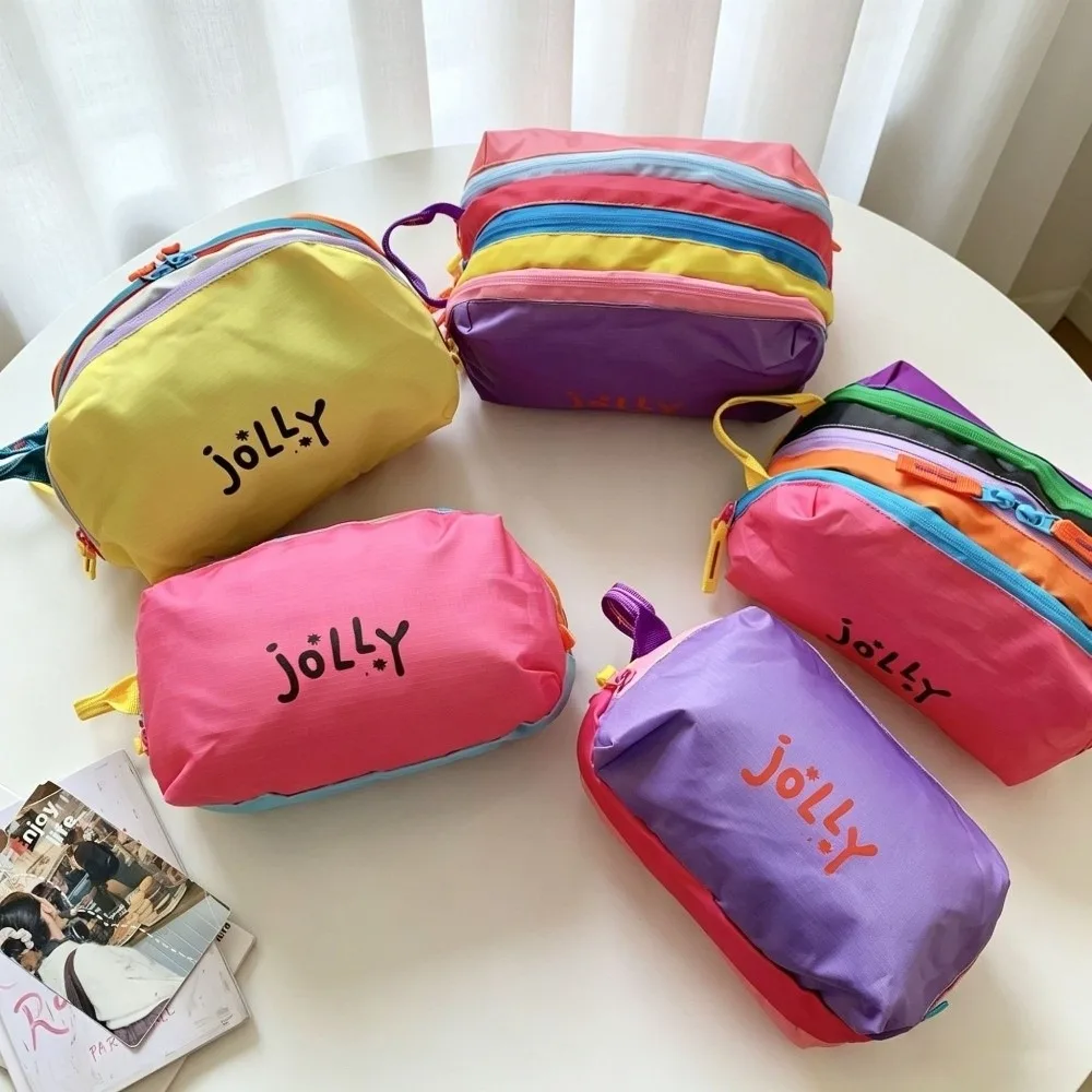 Portable Handheld Makeup Bag Dopamine Color Three Layers Cosmetic Bag Large Capacity Daily Use Wash Organizer Bag Outdoor