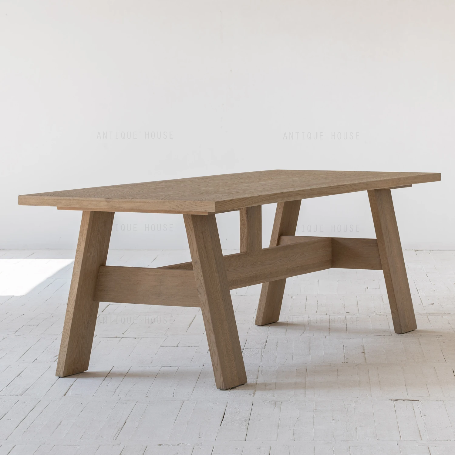 

French Retro Farm House Minimalist Rustic Classic Large Oak Wood 10 Seater Wooden Dining Table