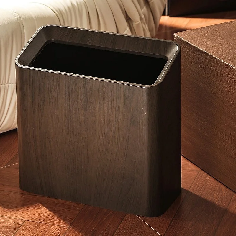 Walnut Finish Extra Large Trash Can Dual Layer Slim High Capacity Waste Bin for Kitchen Bathroom