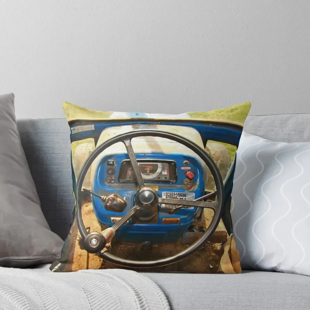 

Old blue tractor cab photo with wheel and pedals Throw Pillow bed pillows Christmas Cushion For Home pillow