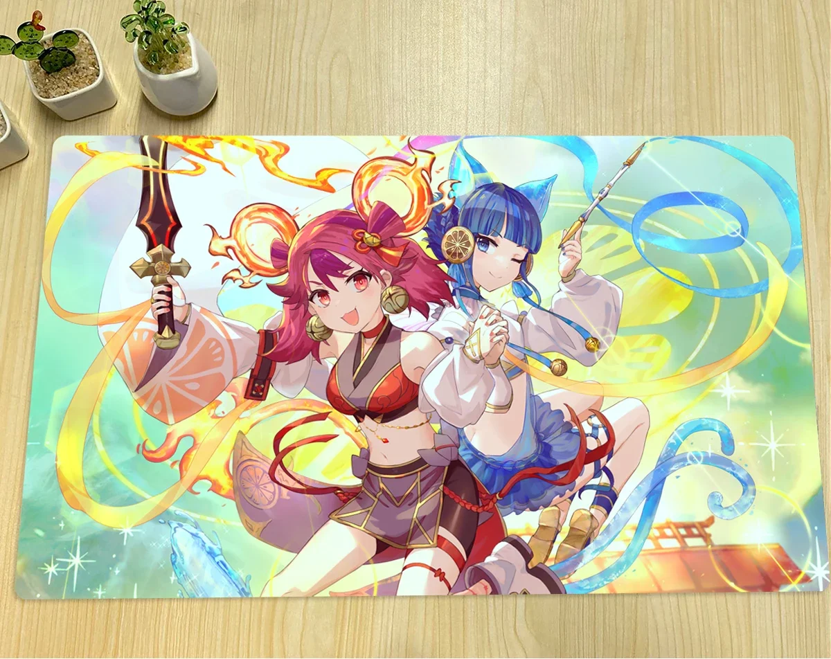 YuGiOh Play Mat Ni-Ni The Mirror Mikanko & Ha-Re The Sword Mikanko TCG CCG Trading Card Game Mat Anime Mouse Pad Zone & Free Bag