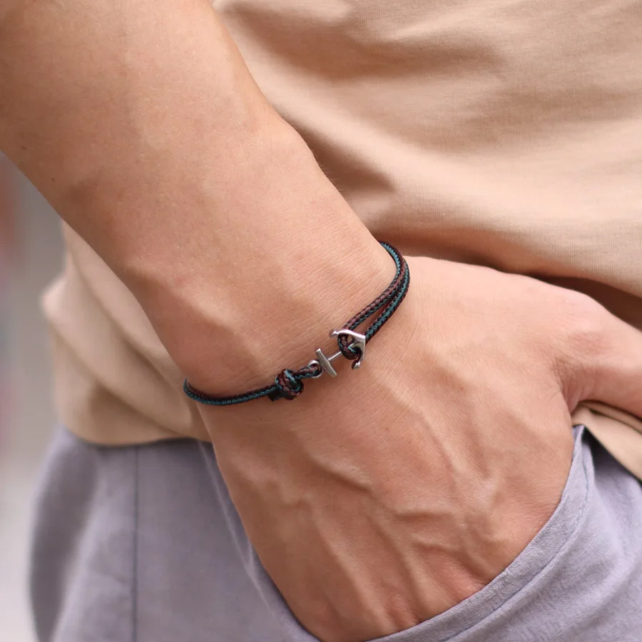 Minimalist Anchor Thin Rope Bracelet Men Apparel Accessories Stainless Steel Adjustable Ethnic Braslet Casual Sport Homme Joias