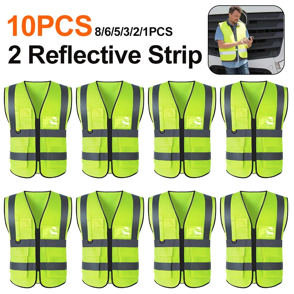 1-10PCS High Visibility JACKET for Driver Workers Multi-pocket Reflective Vest 2 Reflective Strip Railway Coal Miners Sport Vest