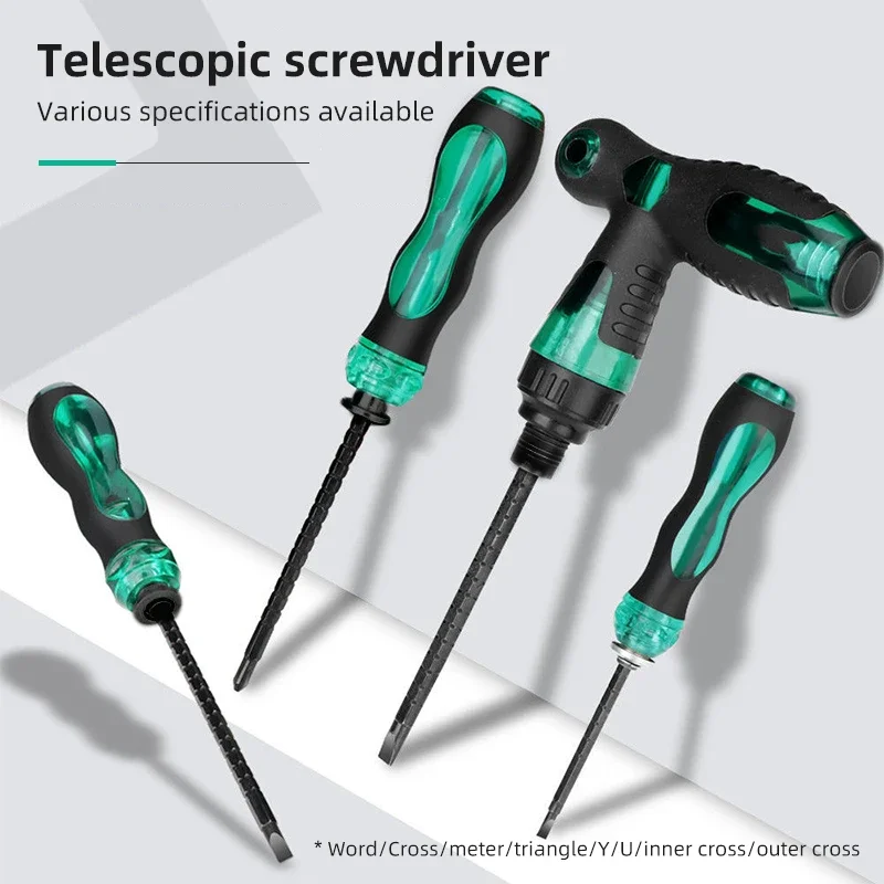 Magnetic Cross Screw Driver Dual Purpose Adjustable Length Screw Multifunctional Household Non Slip Screwdriver Tools