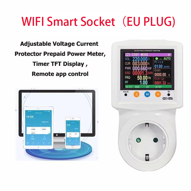 WIFI Digital Wattmeter Smart Socket Remote Control Smart Socket Adjustable EU Protection Socket Over Under Voltage Protector