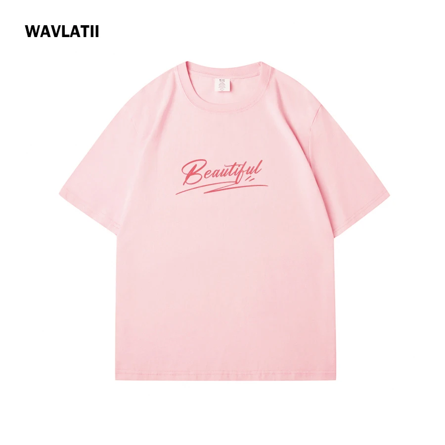 Picture 3: WAVLATII Women White Cotton T Shirts for Summer Female Beautiful Print Short Sleeve Summer Tees Lady O-neck Pink Tops WT2502