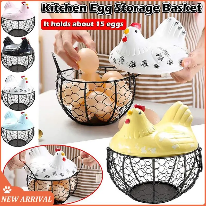 

Emption!Egg Basket,Eggs Holder Basket, Organizer Storage Wrought Wire Restaurant Storage Basket,Kitchen Hen Decor