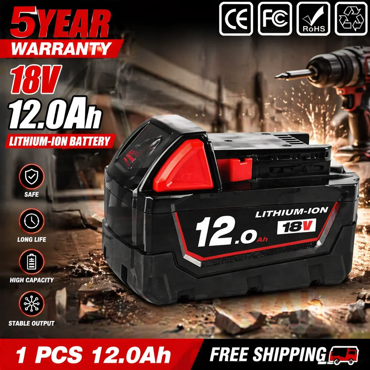 

For Milwaukee 18V battery M18-HB3 high energy battery 12AH ,original for Milwaukee M12-18FC charger 48-11-1815
