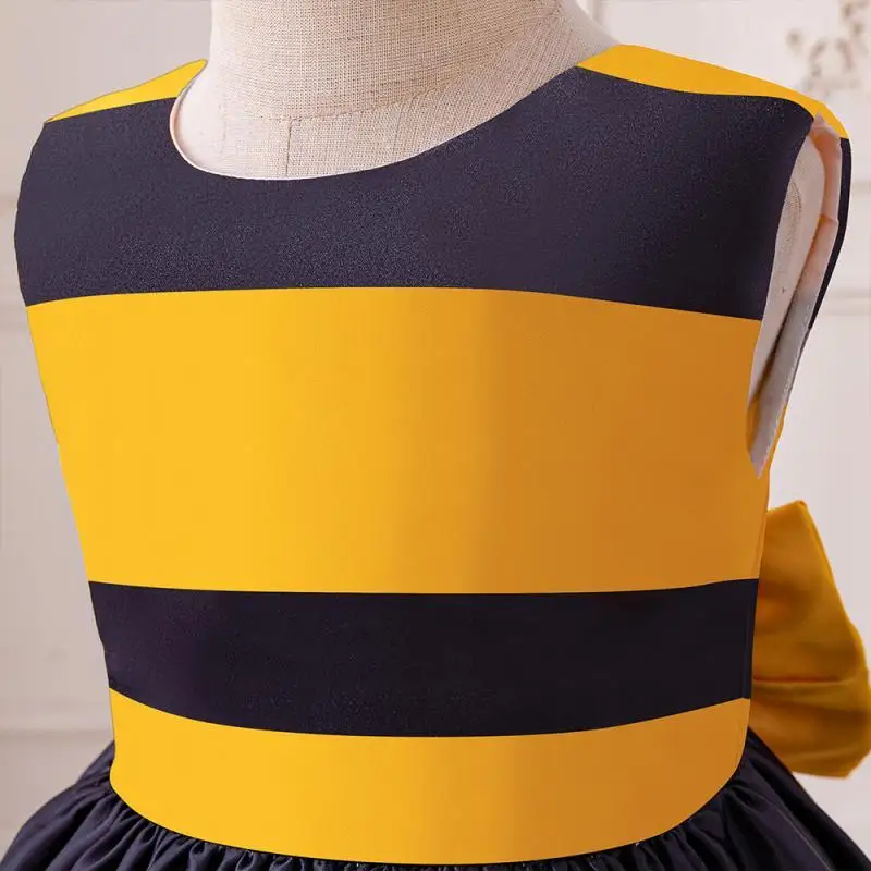 Girl\'s New Sleeveless Color Blocked Bee Animal Print Cartoon Cute Halloween School Stage Play Cosplay Performance Costume