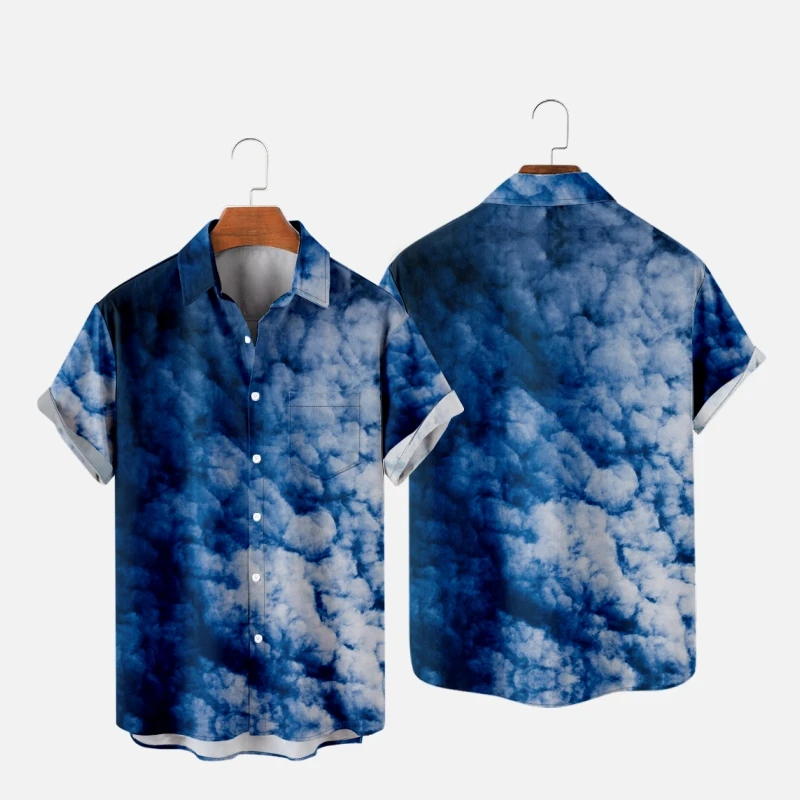 

Men's Fashion Hawaiian Shirts Sky Clouds 3D Print Cozy Casual One Button Shirts Short Sleeve Beach Oversized Clothes 3