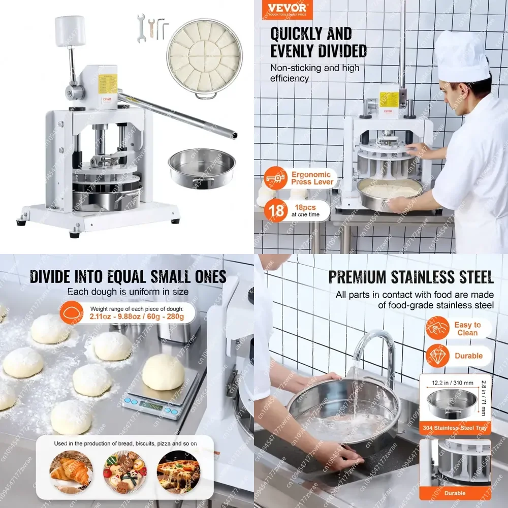 18PCS Manual Rounder Dough Divider Machine 2.11oz 9.88oz 304 Stainless Steel Hand Press Cutter Dough Divider