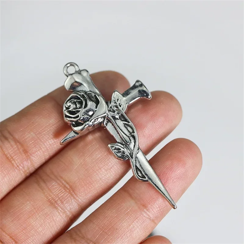 2pcs Vintage Thorn Rose Cross Sword Charms Pendants DIY for Jewelry Making Gothic Style Necklace Accessories