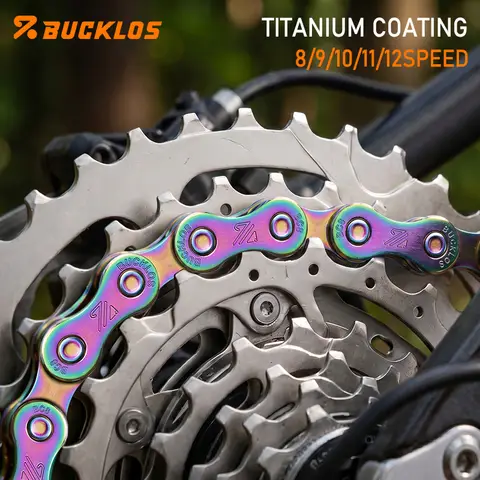 BUCKLOS Titanium Coating Bike Chain 8/9/10/11/12 Speed Bicycle Chain MTB Road Bike Chains Stainless Steel Bicycle Chains